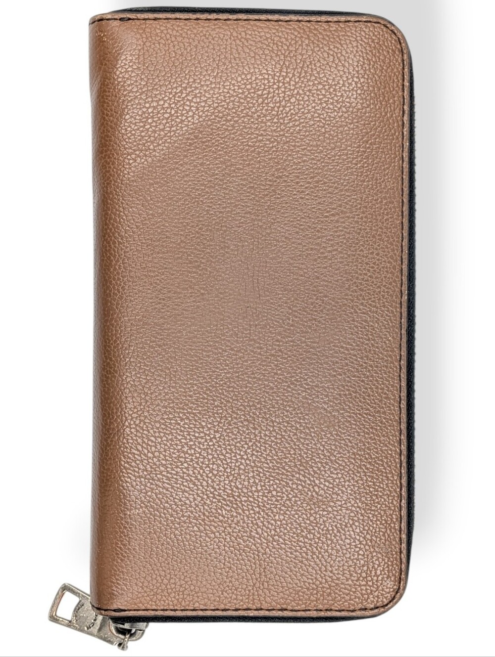 Coach Accordion Wallet Black Brown Pebble Leather Whipstitch Zip Around F58105 - Picture 3 of 16